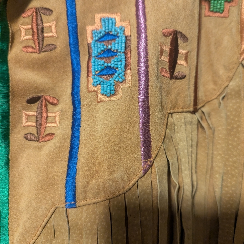 Erez Levy Suede Perez Beaded Fringed tan Leather Jacket  Festival Fringe - Picture 9 of 11
